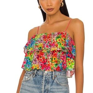 NWT Alice + Olivia Garden Floral Print Marylynn Eyelet Crop Top - Sz 0
